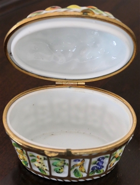 Piolet Limoges Hand Painted Dresser Box with Fruits - Box Measures 3 1/4 Tall 3 1/4 by 2 