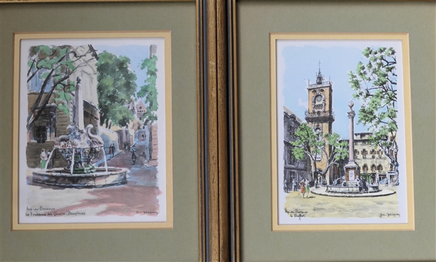 4 Nicely Framed and Matted French Fountain Prints - Each Frame Measures 9 1/4 By 8 3/4 