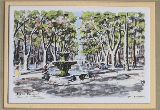 4 Nicely Framed and Matted French Fountain Prints - Each Frame Measures 9 1/4 By 8 3/4 