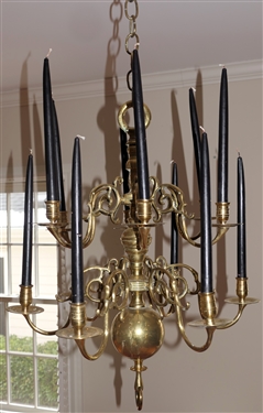 Outstanding Heavy Brass 12 Light Candle Chandelier - 12 Scrolled Branches - Chandelier Measures 28 Long - Not Including Chain