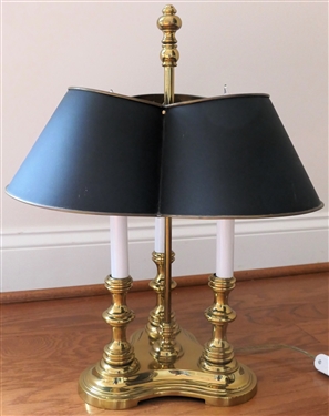 Nice Heavy Brass 3 Light Lamp with Black and Brass Metal Shade - Lamp Measures 20 Tall Overall 