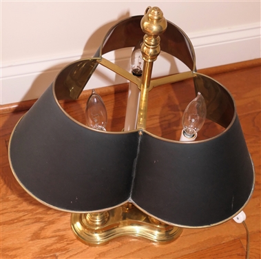 Nice Heavy Brass 3 Light Lamp with Black and Brass Metal Shade - Lamp Measures 20 Tall Overall 