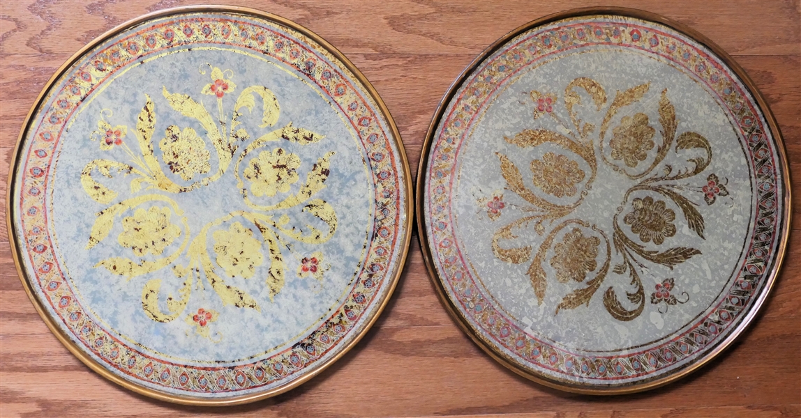 2 Robert M. Weiss - Hand Made in Peru Reverse Painted Charger / Trays - Each Measures 13" Across - Original Sticker on Reverse 