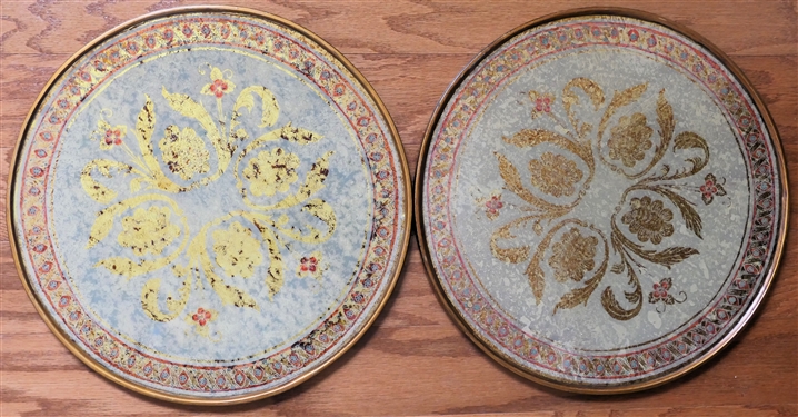 2 Robert M. Weiss - Hand Made in Peru Reverse Painted Charger / Trays - Each Measures 13 Across - Original Sticker on Reverse 