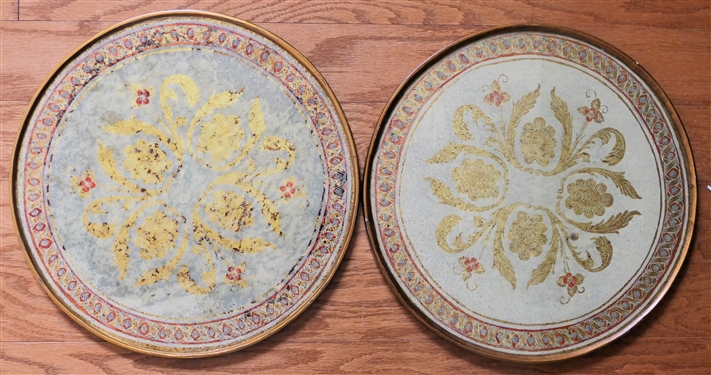 2 Robert M. Weiss - Hand Made in Peru Reverse Painted Charger / Trays - Each Measures 13 Across - Original Sticker on Reverse 