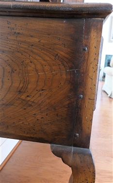 Very Nice Oak Pewter Cupboard - Top with 2 Cabinets and 2 Dovetailed Drawers Flanking Center Mortised Shelves - Cabinet Doors with Inlaid Shells - Top Crown with Dentil Molding and Scalloping -...