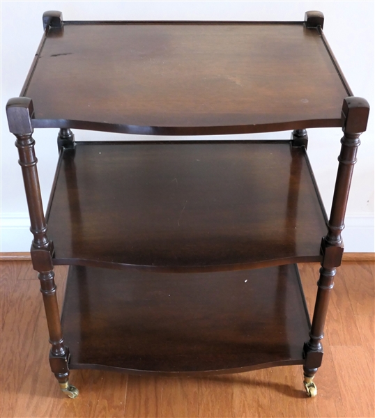 Mahogany 3 Tier Rolling Stand / Table with Brass Castors - Table Measures 26 1/2" Tall 22" By 17" 