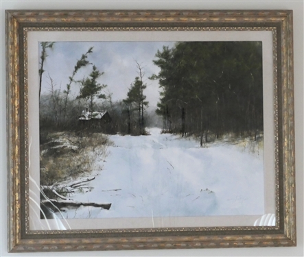 Beautiful Winter Scene Original Watercolor By Donny Finley - Alabama Artist - Signed in Lower Right Corner Donny Finley AWS (American Watercolor Society) -Beautifully Framed and Matted in Gold...