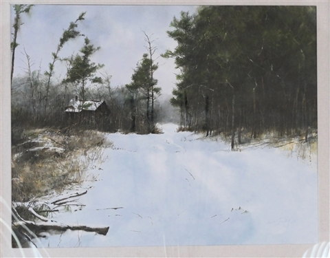 Beautiful Winter Scene Original Watercolor By Donny Finley - Alabama Artist - Signed in Lower Right Corner Donny Finley AWS (American Watercolor Society) -Beautifully Framed and Matted in Gold...