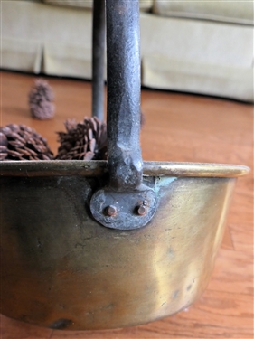 Antique Brass Pot / Kettle with Iron Handle - Pot Measures 14 Across 5 Tall 