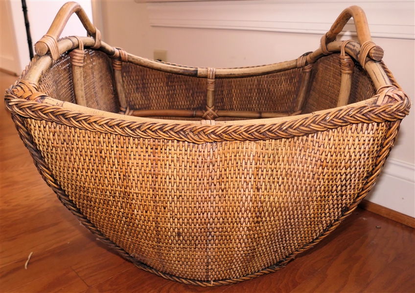 Large Bamboo Framed Basket - Double Handles - Basket Measures 16" tall 19" By 19" 