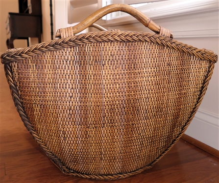 Large Bamboo Framed Basket - Double Handles - Basket Measures 16 tall 19 By 19 