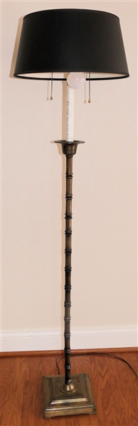 Heavy Bamboo Style Brass Floor Lamp with Nice Black Shade -  2 Lights - Antiqued Brass Finish - Lamp Measures 57 1/2" Tall 