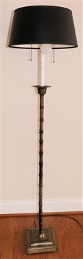 Heavy Bamboo Style Brass Floor Lamp with Nice Black Shade -  2 Lights - Antiqued Brass Finish - Lamp Measures 57 1/2 Tall 