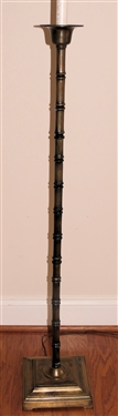 Heavy Bamboo Style Brass Floor Lamp with Nice Black Shade -  2 Lights - Antiqued Brass Finish - Lamp Measures 57 1/2 Tall 