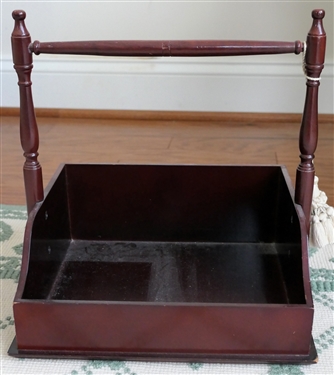 Mahogany Finish Tray / Box with Cream Tassel -Fixed Wood Handle - Tray Measures 11 1/2 Tall 11 by 9 
