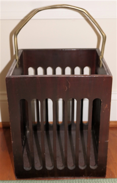 Mahogany Finish Kindling Box with Brass Handle - Box Measures 12" Tall 10" by 10" 