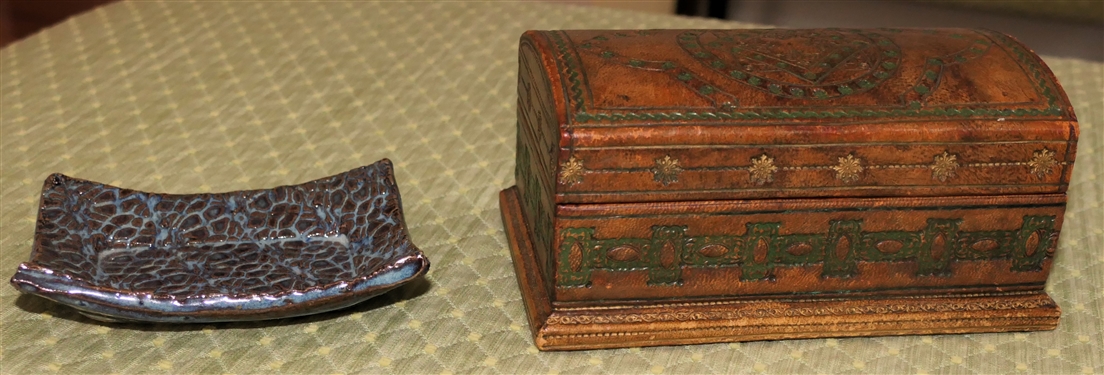 Embossed Leather Treasure Style Dresser Box and CD - 14 Art Pottery Soap Dish 
