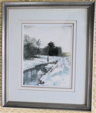 Original  Watercolor Painting by Alabama Artist Donny Finely - Winter Creek Scene - Handsomely Framed and Quadruple Matted - Signed by Artist Donny Finley / AWS in Lower Right Corner - (AWS -...