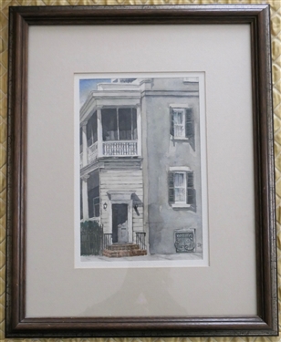 Watercolor Painting of Low Country Doorway - Signed by Artist DT in Lower Right Corner - Framed and Matted - Frame Measures 16 1/2 By 13 
