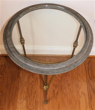 Round Metal Glass Top Table with Antiqued Finish - Table Measures 24 Tall 20 Across
