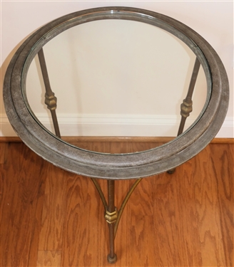 Round Metal Glass Top Table with Antiqued Finish - Table Measures 24 Tall 20 Across