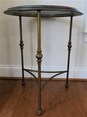 Round Metal Glass Top Table with Antiqued Finish - Table Measures 24 Tall 20 Across