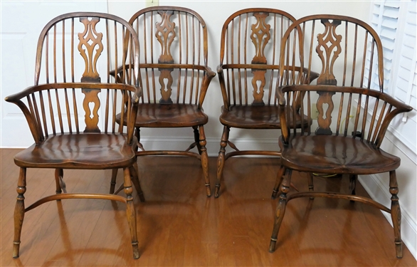 4 Oak Windsor Arm Chairs 