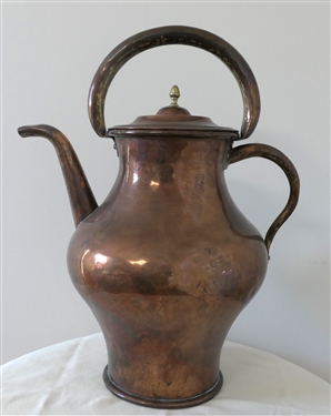 Very Large 19th Century Double Handled Copper Tea / Coffee Pot - Measures 15 Tall 