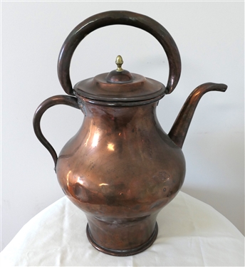 Very Large 19th Century Double Handled Copper Tea / Coffee Pot - Measures 15 Tall 
