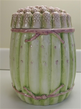 Italian Ceramic Asparagus Canister with Lid - Made in Italy #228 - Measures 7 1/2 Tall 5 1/2 Across - Some Minor Paint Flaking Around Top Rim 