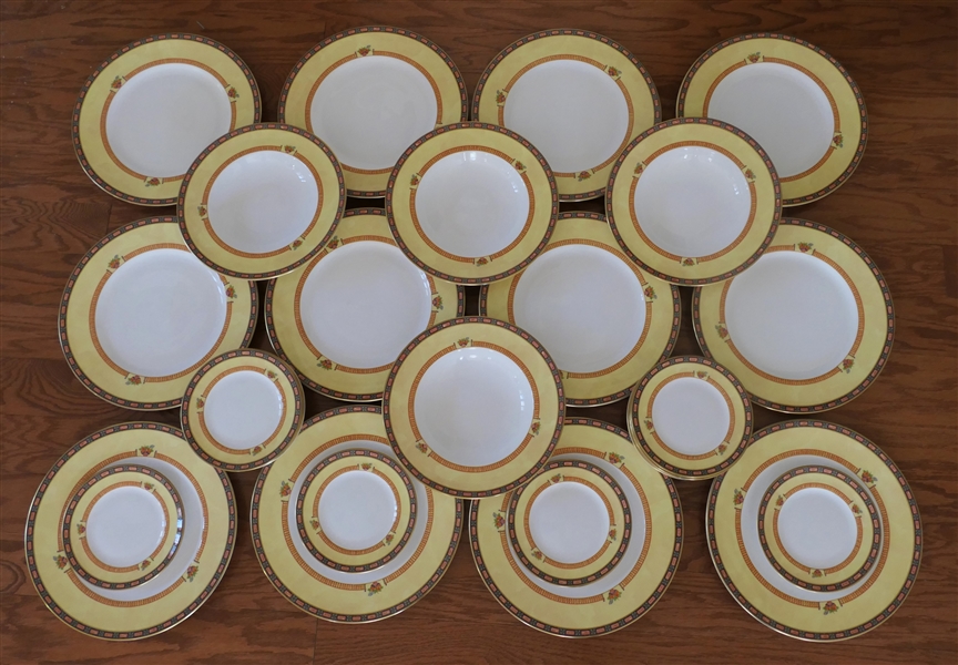 28 Pieces of Royal Worcester "Versailles" Fine China - 12 Dinner Plates, 12 Dessert / Bread Plates, and 4 Rimmed Soup Bowls - All in Near Mint Condition 