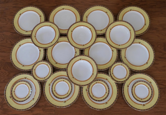 28 Pieces of Royal Worcester Versailles Fine China - 12 Dinner Plates, 12 Dessert / Bread Plates, and 4 Rimmed Soup Bowls - All in Near Mint Condition 