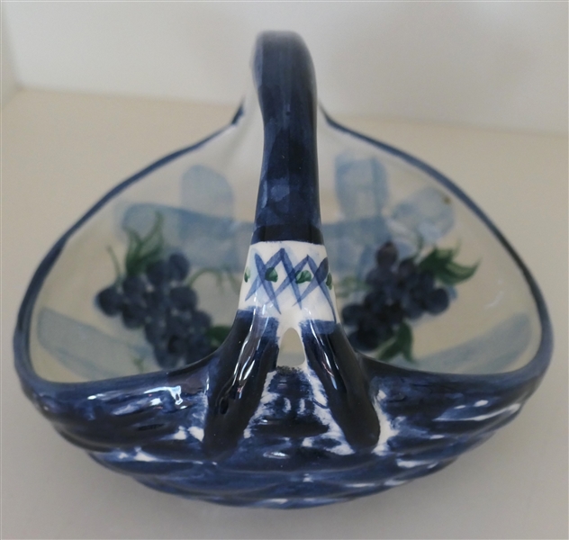 Gail Pittman Pottery Ceramic Basket with Hand Painted Grapes - Dated 1994 - Basket Measures 5" Tall 7" Across 