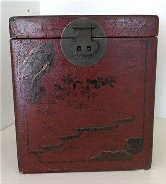 Ruby Ansley Interiors Red Lacquer Chinoiserie Decorator Box - Box Measures 7 tall 6 by 5