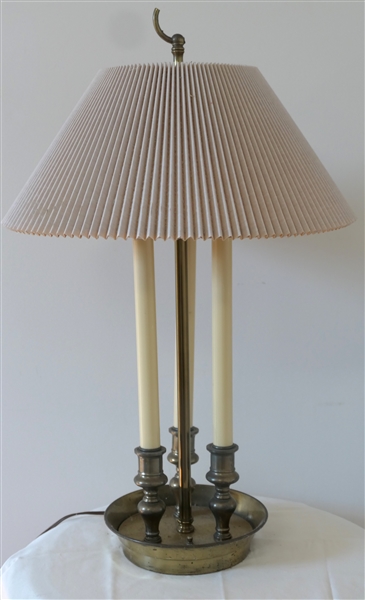 Antiqued Brass 3 Light Lamp -Finial is Broken - Lamp Measures 19" To Bulbs