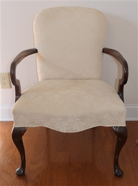 Queen Anne Style Mahogany Framed Arm Chair - Cream Upholstery - Some Minor Discoloration on Seat 