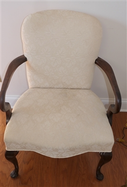 Queen Anne Style Mahogany Framed Arm Chair - Cream Upholstery - Some Minor Discoloration on Seat 