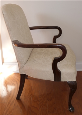 Queen Anne Style Mahogany Framed Arm Chair - Cream Upholstery - Some Minor Discoloration on Seat 