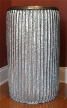 Unusual Fluted Galvanized Steel Planter with Brass Top Ring  - Measures 23 tall 13 Across