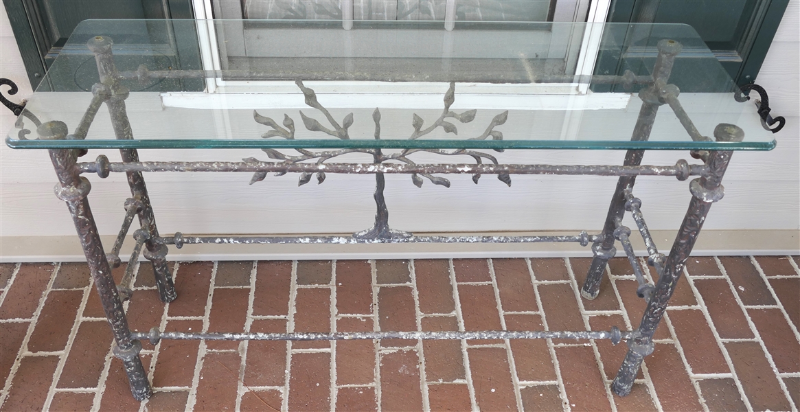 Iron Tree of Life Table with Thick Beveled Glass Top - Table Measures 27" tall 46" by 16" 
