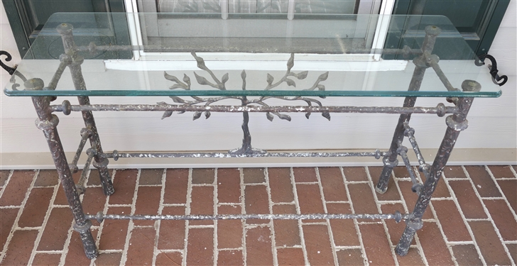 Iron Tree of Life Table with Thick Beveled Glass Top - Table Measures 27 tall 46 by 16 