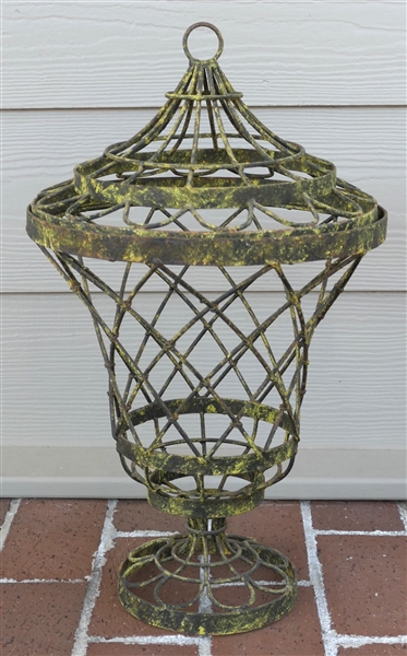 Black and Yellow Painted Decorator Iron Garden Piece - Urn with Lid Measures 20" Tall 