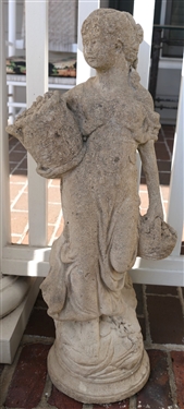 Concrete Garden Statue - Woman with Flower Baskets - Statue Measures 28 Tall 