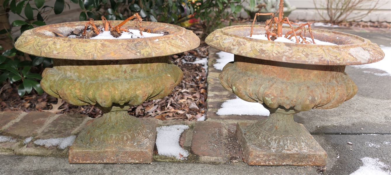 Pair of Nice Cast Iron Garden Urns - Each Measures 9" Tall 12" Across