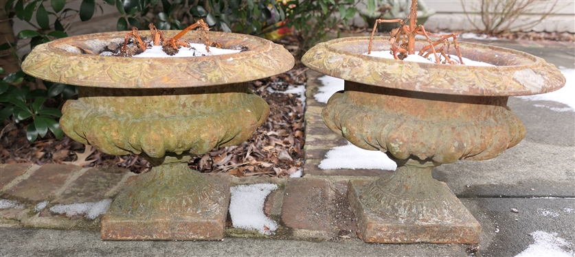Pair of Nice Cast Iron Garden Urns - Each Measures 9 Tall 12 Across