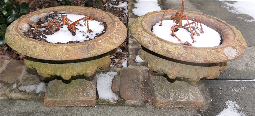 Pair of Nice Cast Iron Garden Urns - Each Measures 9 Tall 12 Across