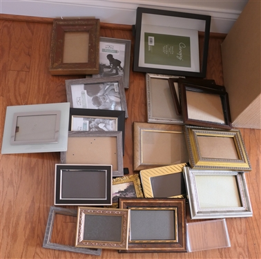 Large Lot of Photo Frames Mostly 4 by 6 and 5 by 7 - Black, Gold, Silver, and Acrylic