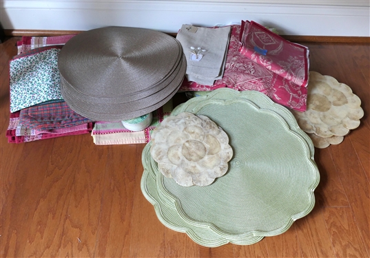 Large Lot of Tableware - Placemats, Cloth Napkins, Tea Towels - Christmas, Shell, Green Croc Embossed, and Woven 