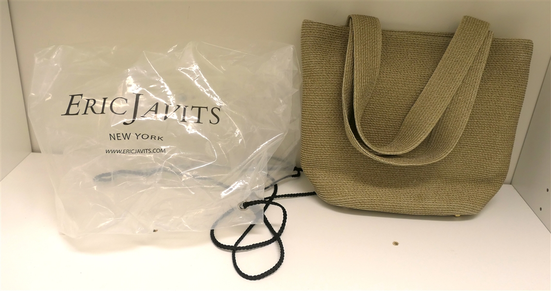 Eric Javits Champagne Colored "Squishee" Tote Woven Double Handle Purse - 4 Gold Tone Feet - With Original Plastic Bag 